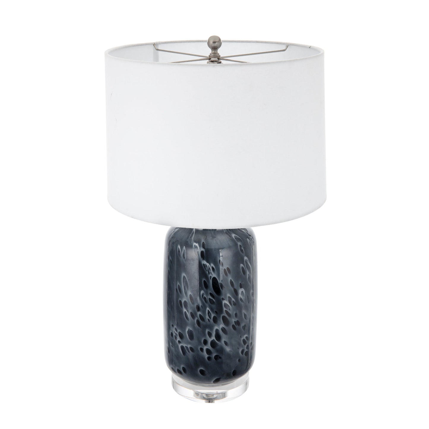 Ellis Glass Table Lamp with dark blue glass base and white fabric shade by HouseOfZazla on Tampa Home & Garden Store