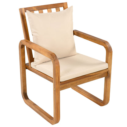Wooden outdoor dining chair with removable beige cushions by HouseOfZazla on Tampa Home & Garden Store