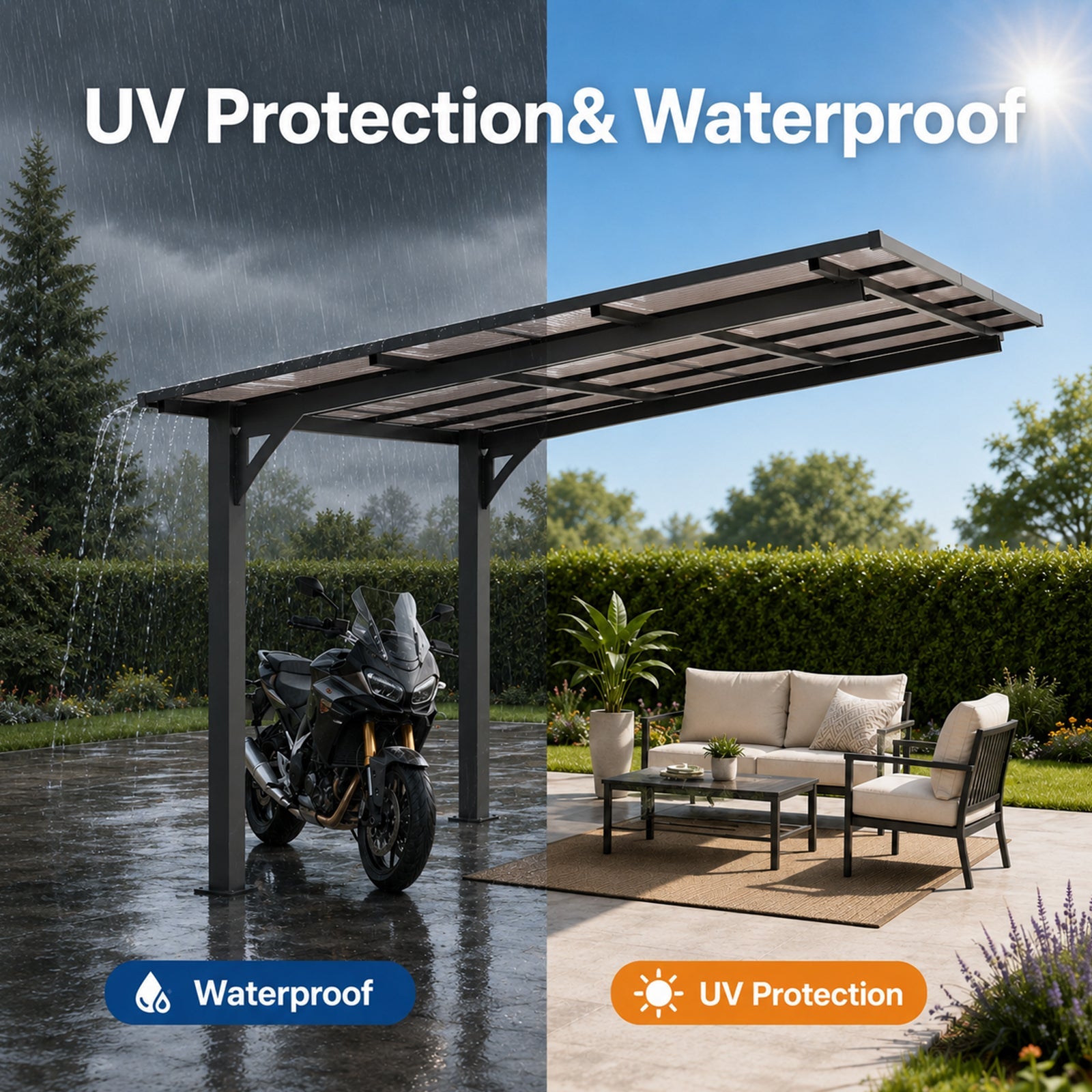 Carport 10x10FT PC roof with galvanized steel frame and sloped roof by HouseOfZazla on Tampa Home & Garden Store
