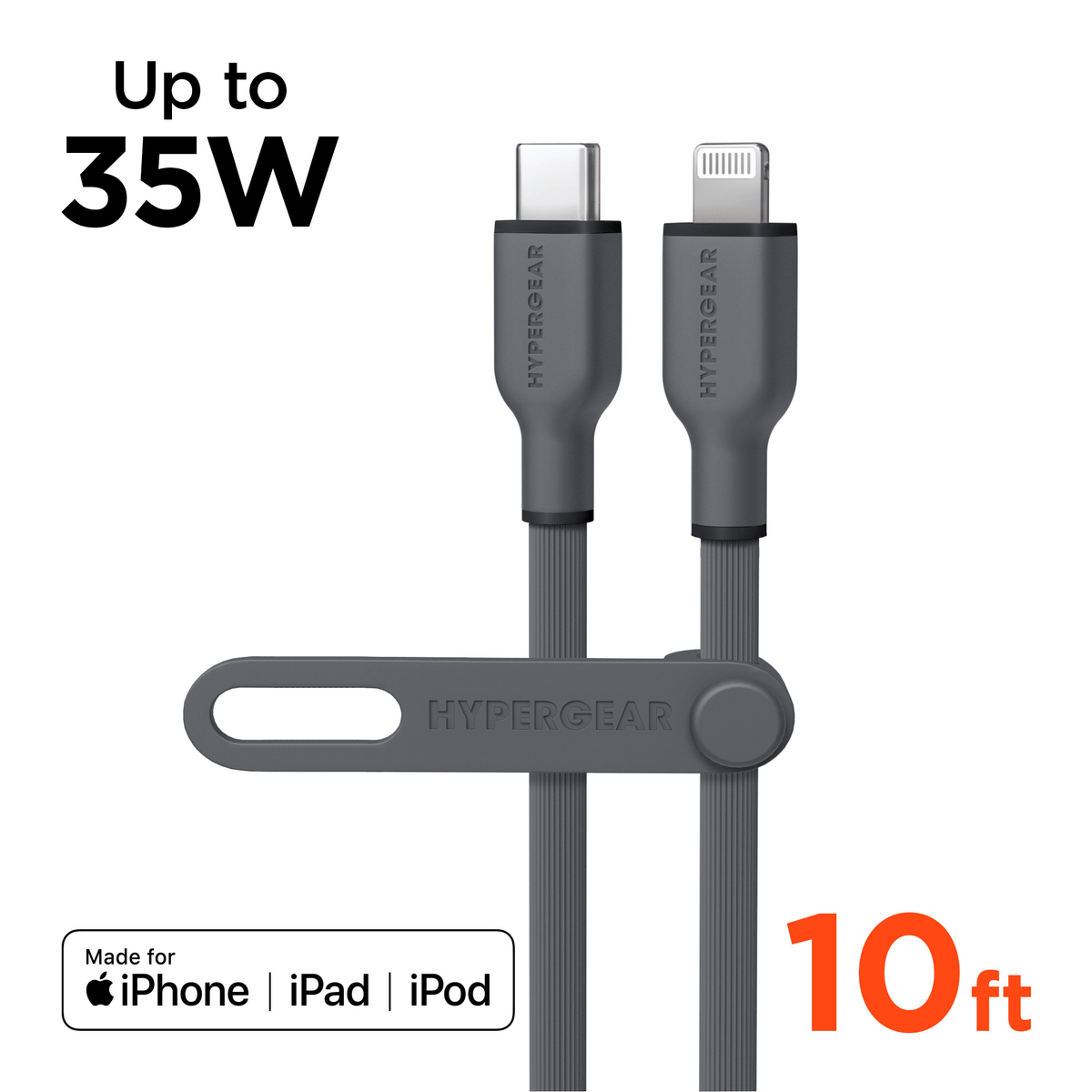 Flexi PRO USB-C to Lightning Cable 10ft gray HyperGear, MFi certified Made for iPhone iPad iPod on Tampa Home & Garden Store