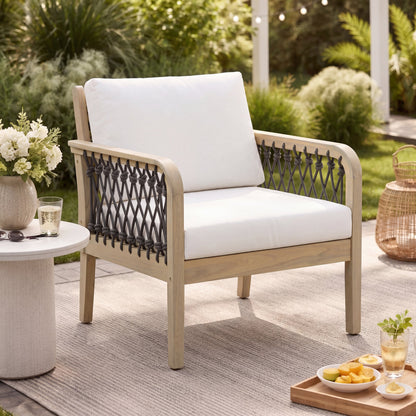 Acacia Wood Club Chair with Handwoven Rope