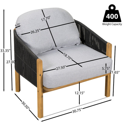 Grotta Outdoor Wood Club Chair Set of 2, gray cushions, natural wood frame by HouseOfZazla on Tampa Home & Garden Store