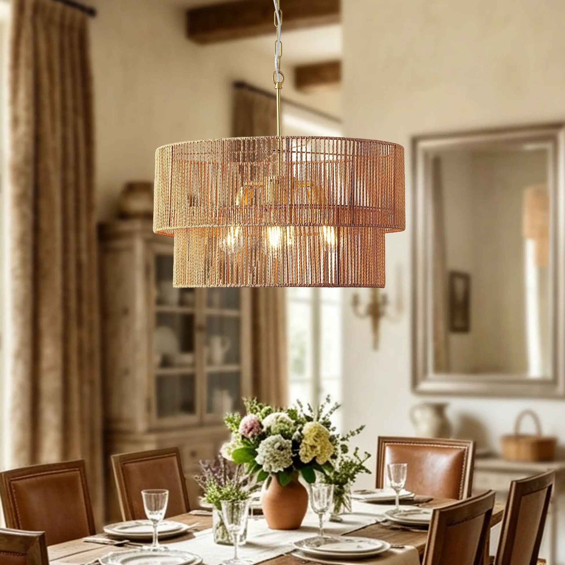 Chandelier 2-Tier Boho Wabi Sabi pendant light in warm gold finish hanging ceiling lamp on Tampa Home & Garden Store