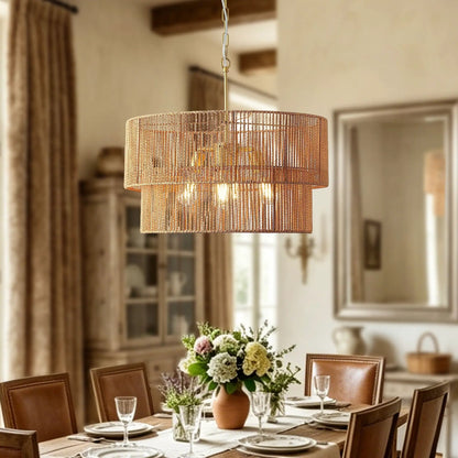 Chandelier 2-Tier Boho Wabi Sabi pendant light in warm gold finish hanging ceiling lamp on Tampa Home & Garden Store