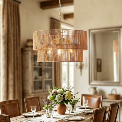Chandelier, gold two-tier boho wabi-sabi wire pendant light for dining room on Tampa Home & Garden Store