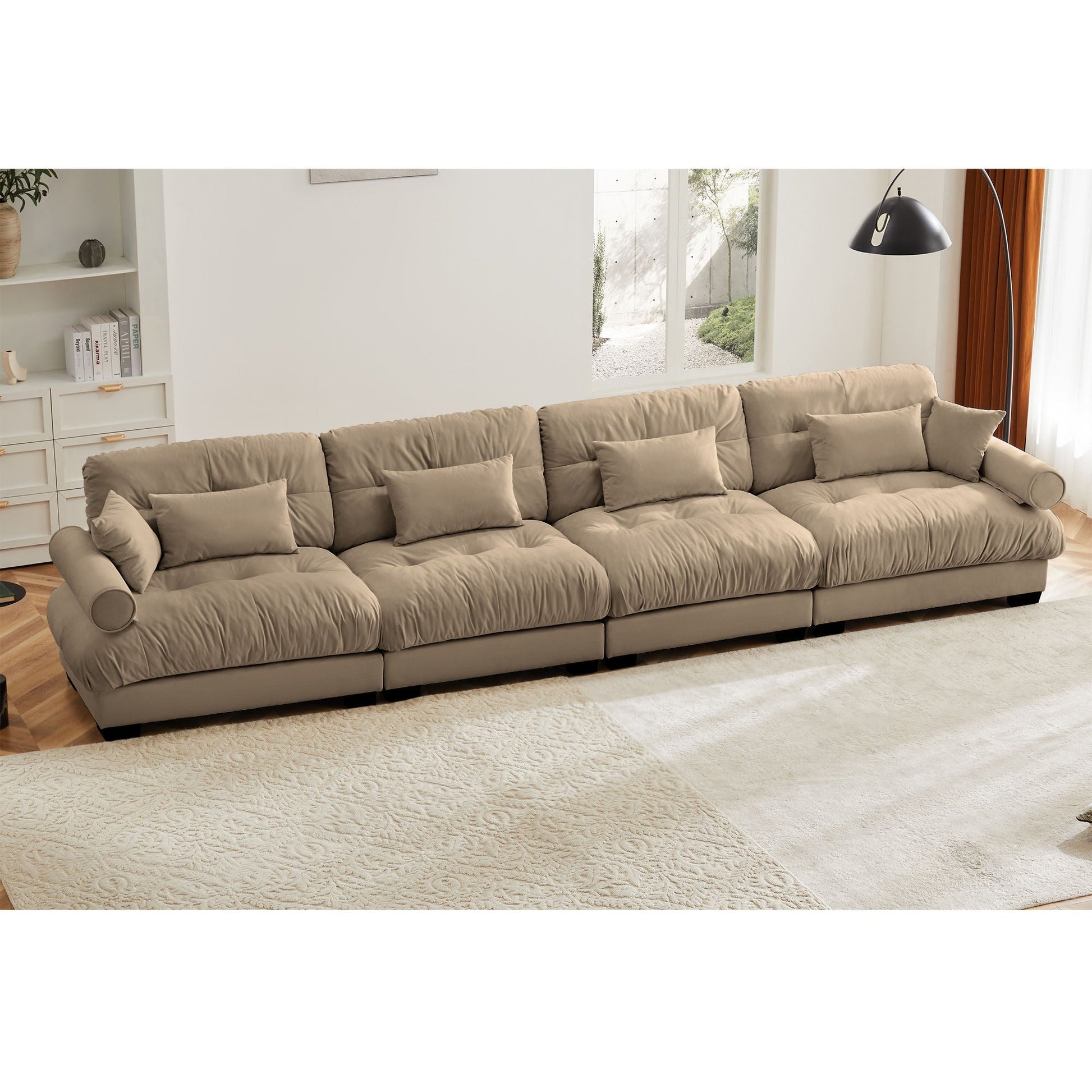 Super Comfort Modular Sectional Sofa beige fabric with tufted cushions stationary HouseOfZazla on Tampa Home & Garden Store