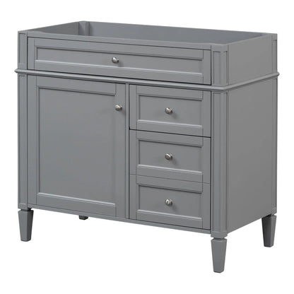 Gray bathroom vanity base Unique Piece Furniture with 2 drawers and tip-out drawer, metal knobs on Tampa Home & Garden Store