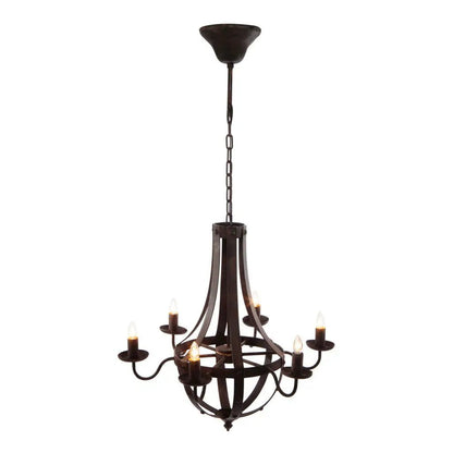 6-light black metal chandelier with adjustable chain and candle-style bulbs, hanging fixture on Tampa Home & Garden Store