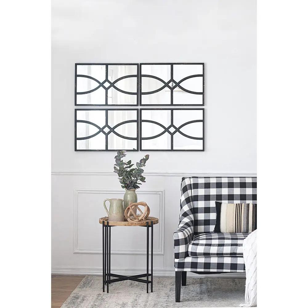 Rectangular wall mirrors with antique black metal frames, four-panel set of 2 decor on Tampa Home & Garden Store