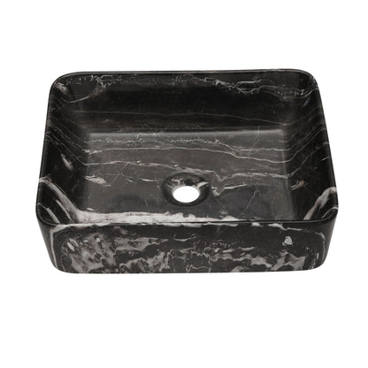 Rectangular vessel bathroom sink in black gray marble ceramic finish with visible drain hole HouseOfZazla vanity bowl on Tampa Home & Garden Store