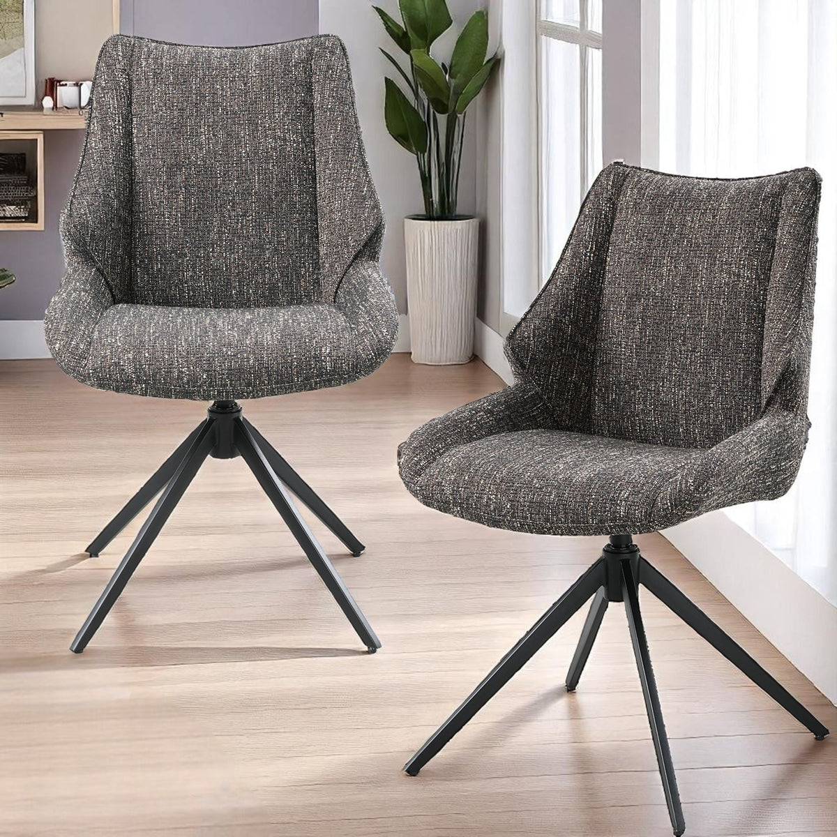 Side chair set with swivel and cushion in brown gray fabric, 2 pcs HouseOfZazla on Tampa Home & Garden Store