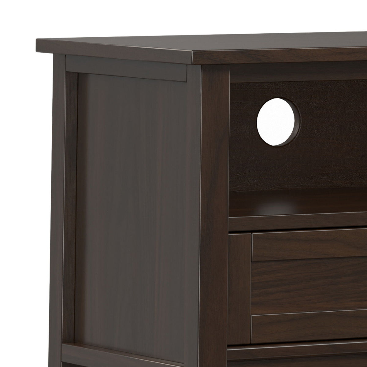 Shaker TV Stand and Solid Wood Media Console in dark espresso finish with round cable hole on Tampa Home & Garden Store