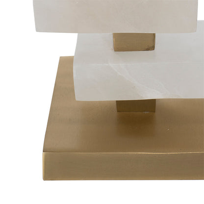 D15x26.7' White and Gold Alabaster Slab Table Lamp with white slabs atop a gold brass base on Tampa Home & Garden Store