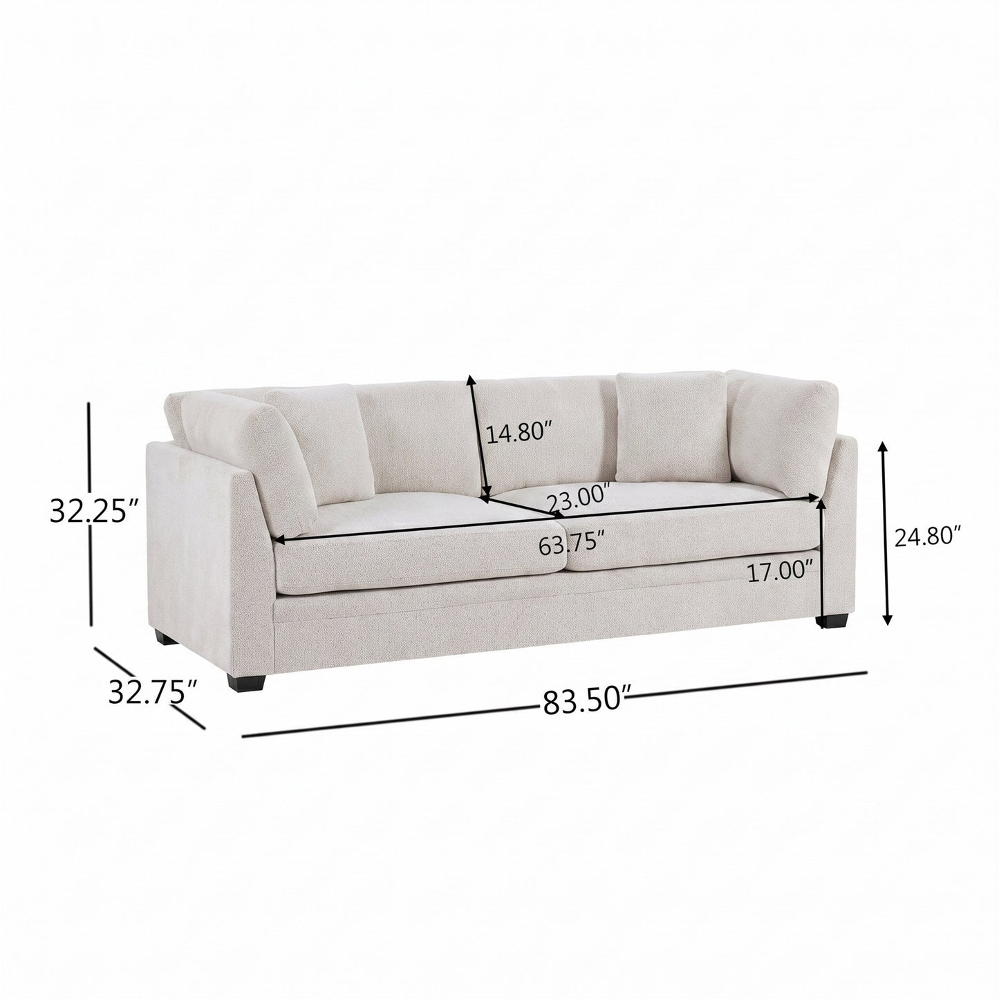 Compact Modern Flared Chenille Beige Sofa
