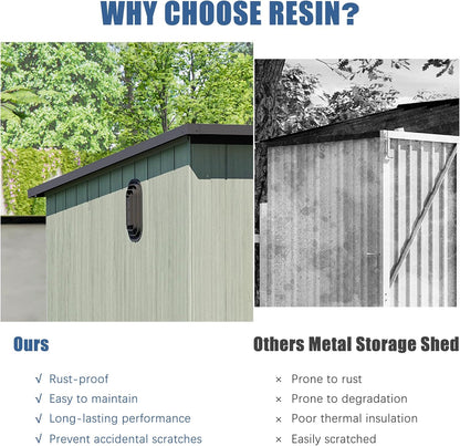 6x11FT Outdoor Resin Storage Shed HouseOfZazla green rustproof resin with vent; two sheds on Tampa Home & Garden Store