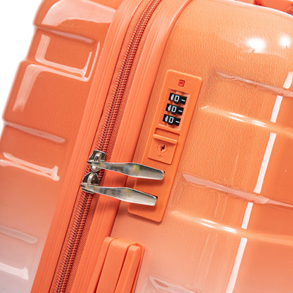 2-piece spinner luggage set in gradient orange with built-in lock and zipper detail on Tampa Home & Garden Store