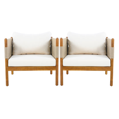 Outdoor Club Chairs set of 2 with diamond-pattern beige rope and teak finish HouseOfZazla on Tampa Home & Garden Store