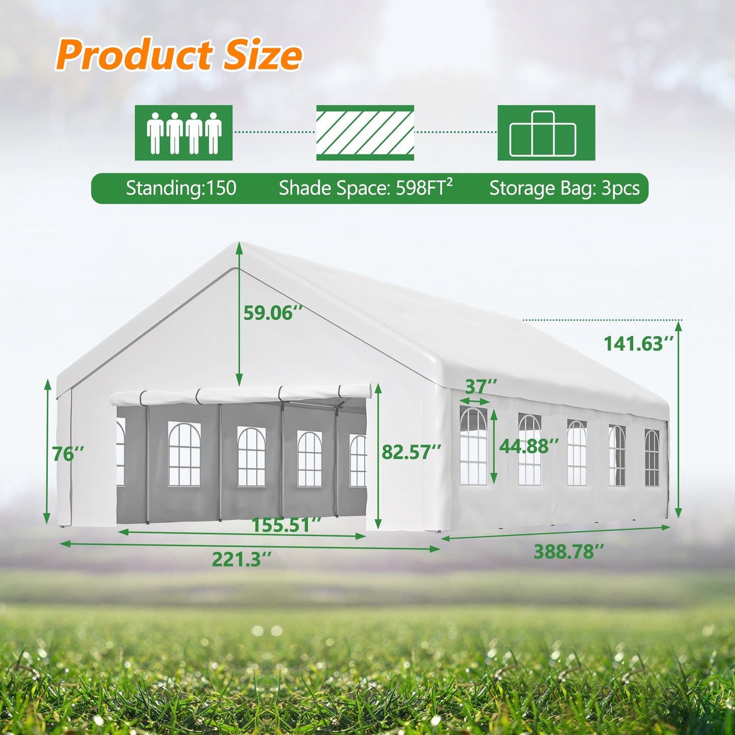 HouseOfZazla 20x32 ft Party Tent canopy with 3 storage bags and removable sidewalls on Tampa Home & Garden Store