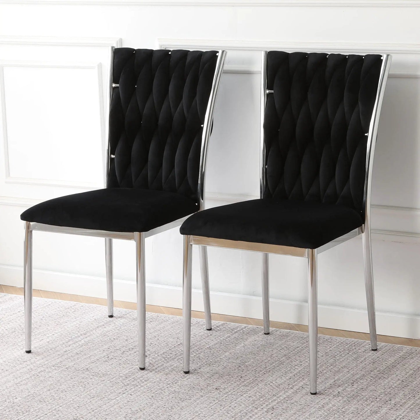 Modern dining chair set black tufted velvet with chrome frames 2 chairs Unique Piece on Tampa Home & Garden Store