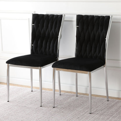 Modern dining chair set with black quilted fabric and chrome metal legs, 2 chairs on Tampa Home & Garden Store
