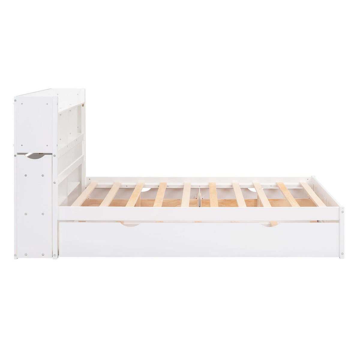 Storage platform bed with pull-out shelves, trundle, and two drawers in white by HouseOfZazla on Tampa Home & Garden Store