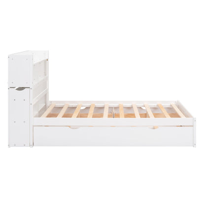 Storage platform bed with pull-out shelves, trundle, and two drawers in white by HouseOfZazla on Tampa Home & Garden Store