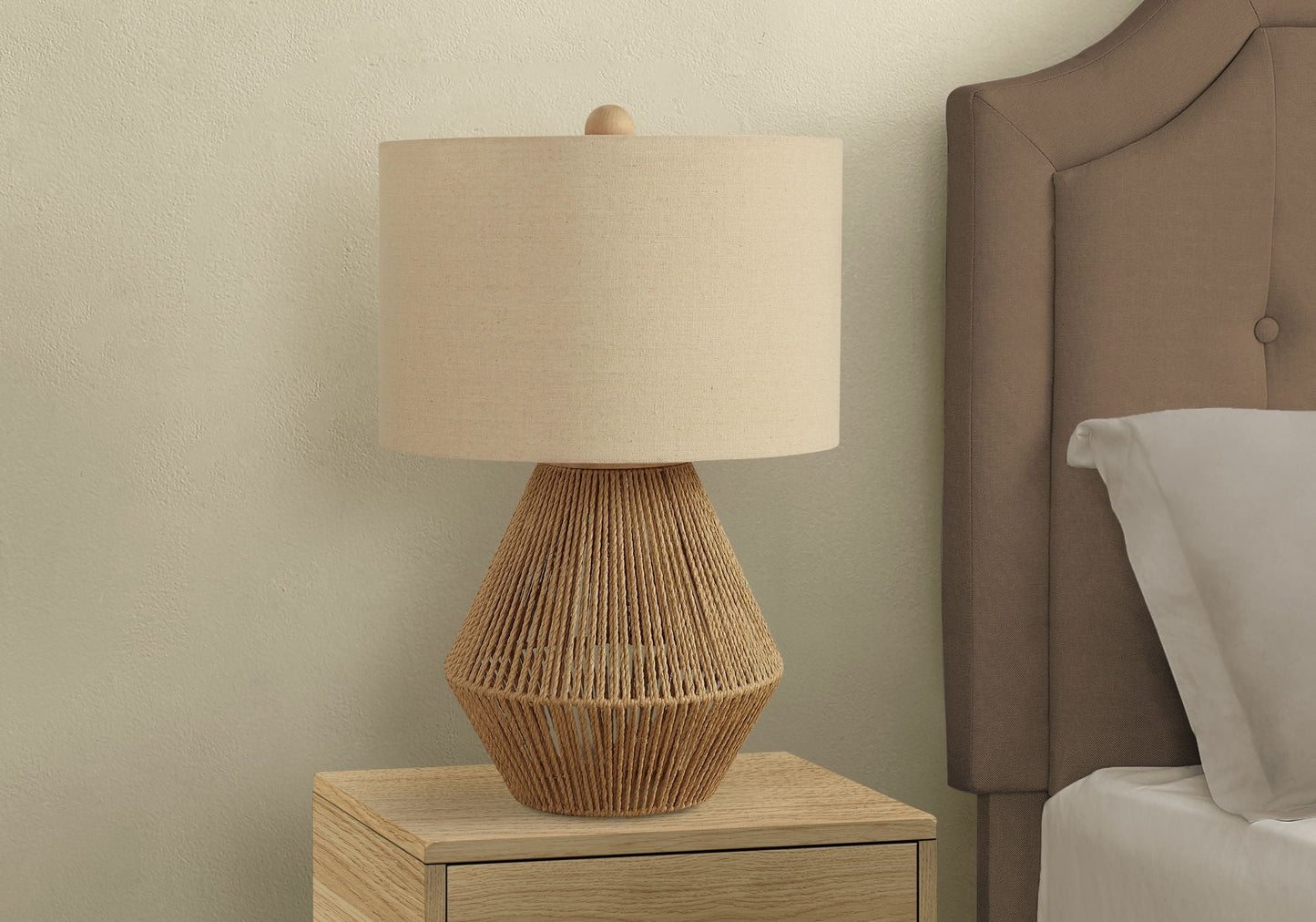 Transitional rope table lamp with beige linen shade by HouseOfZazla on Tampa Home & Garden Store