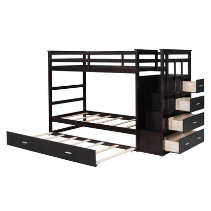 Bunk Bed With Trundle and Staircase Space Saving