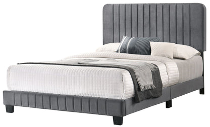 Channel Tufted Bed HouseOfZazla gray velvet with tall vertical tufting on Tampa Home & Garden Store
