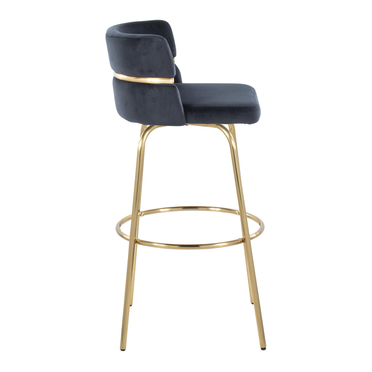 Glam Art Deco fixed barstool with swivel and footrest navy velvet gold frame by HouseOfZazla on Tampa Home & Garden Store