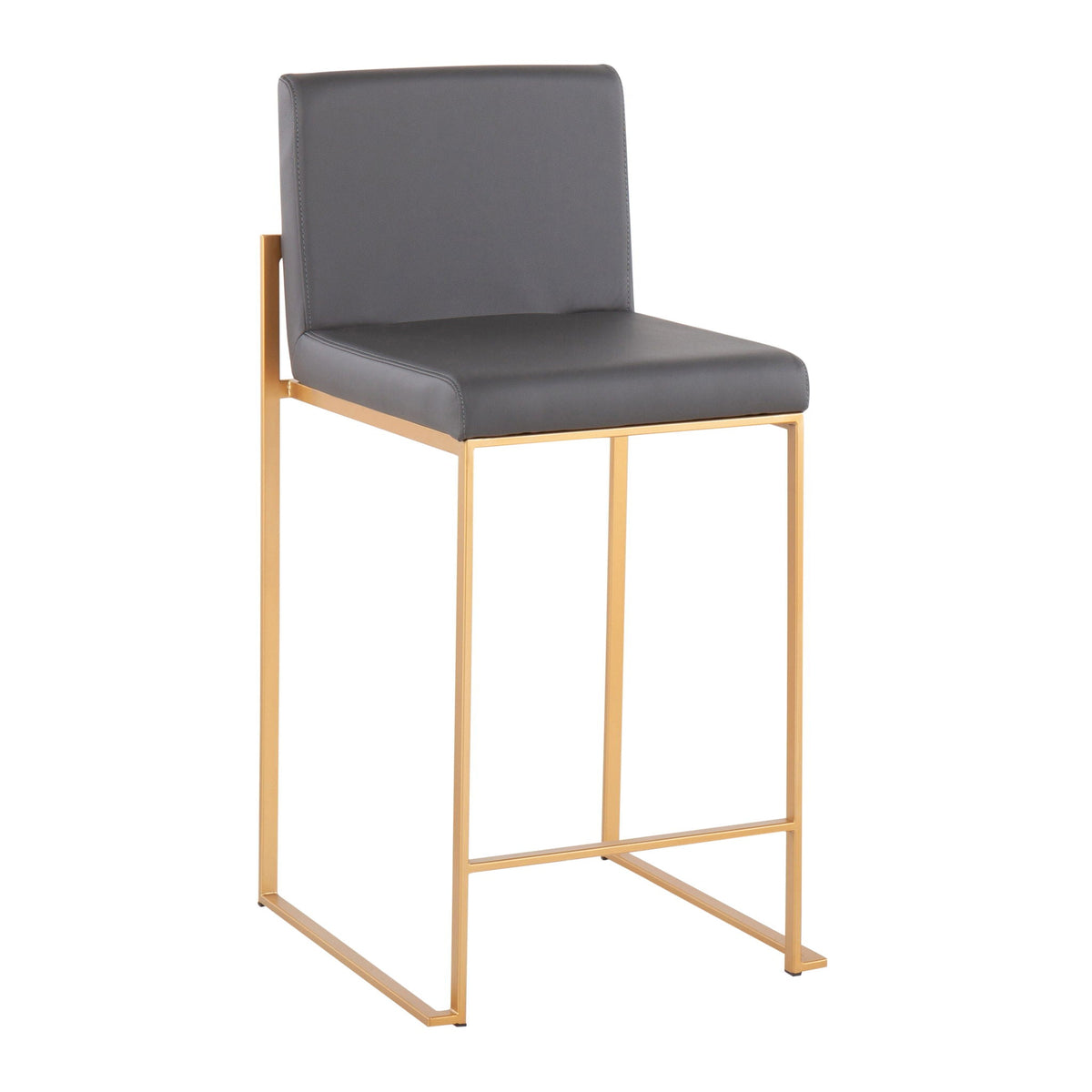 Contemporary High Back Counter Stool with Upholstered Seat in gray, gold frame on Tampa Home & Garden Store