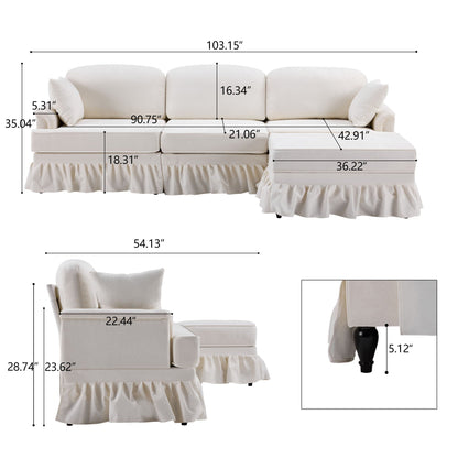 L-shaped sectional sofa with removable ruffled skirt and ottoman, white HouseOfZazla on Tampa Home & Garden Store