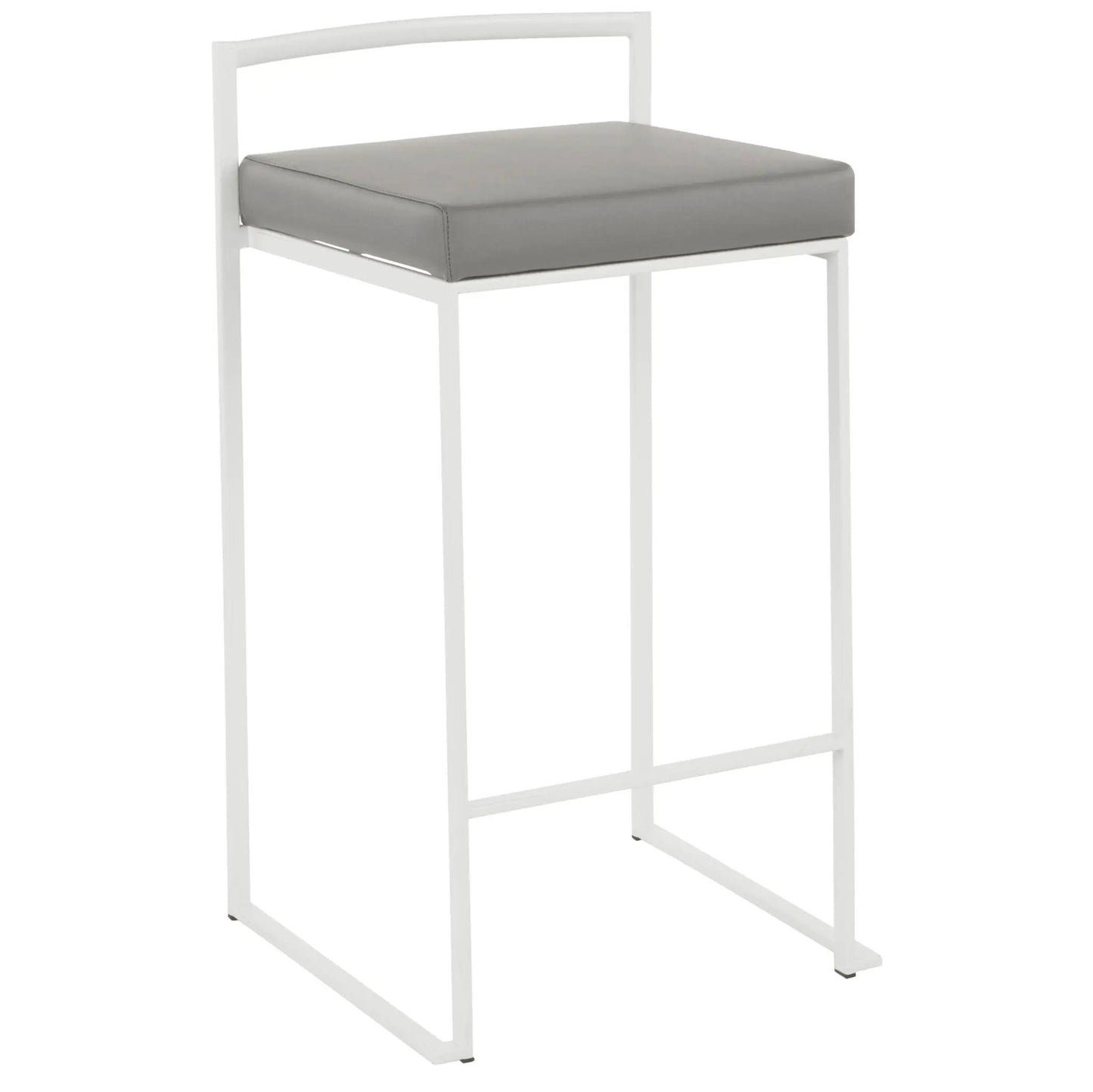 Fuji stackable counter stool with white metal frame and grey upholstered seat on Tampa Home & Garden Store