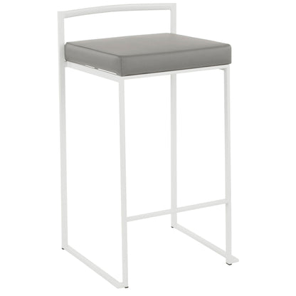 Stackable counter stool with padded gray seat and white metal frame ideal for bar counters on Tampa Home & Garden Store