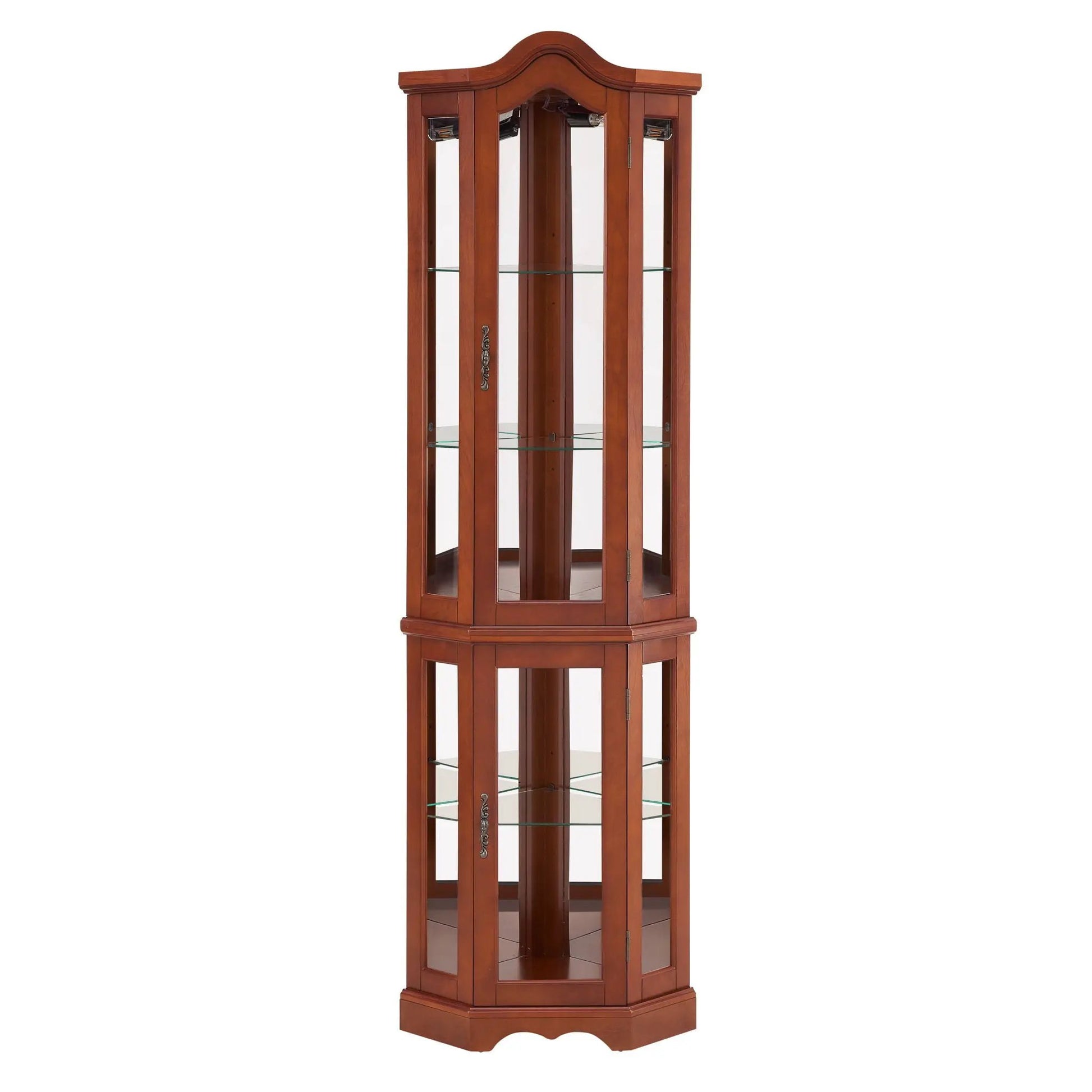 Corner curio cabinet Walnut with mirrored back and glass shelves by Unique Piece Furniture on Tampa Home & Garden Store