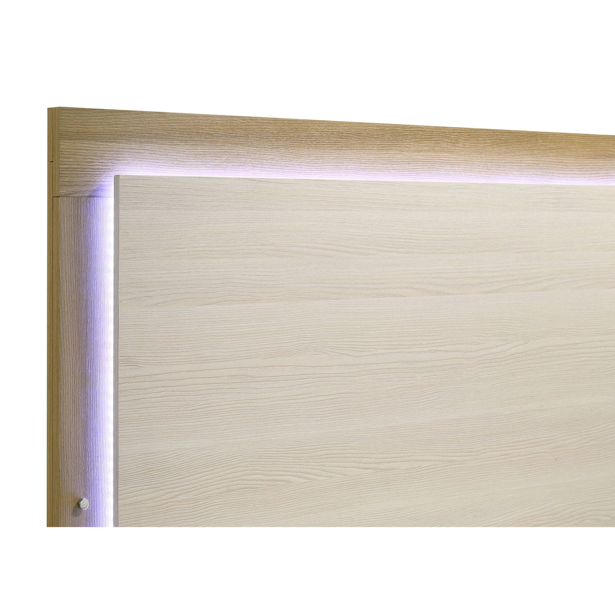 Lincoln 4-Piece Bedroom Set with LED Headboard, light wood grain, purple glow on Tampa Home & Garden Store
