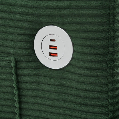 U-shaped velvet sleeper sectional close-up with circular USB charging ports on Tampa Home & Garden Store