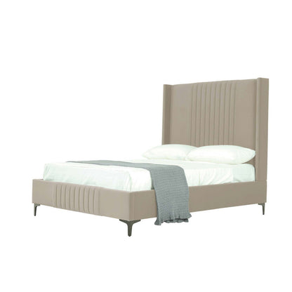 Promenade upholstered bed with beige headboard, channel tufting, slats by HouseOfZazla on Tampa Home & Garden Store