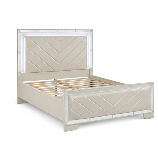3 Piece Bedroom Set Bed With LED Lights And 2 Nightstands HouseOfZazla cream headboard on Tampa Home & Garden Store