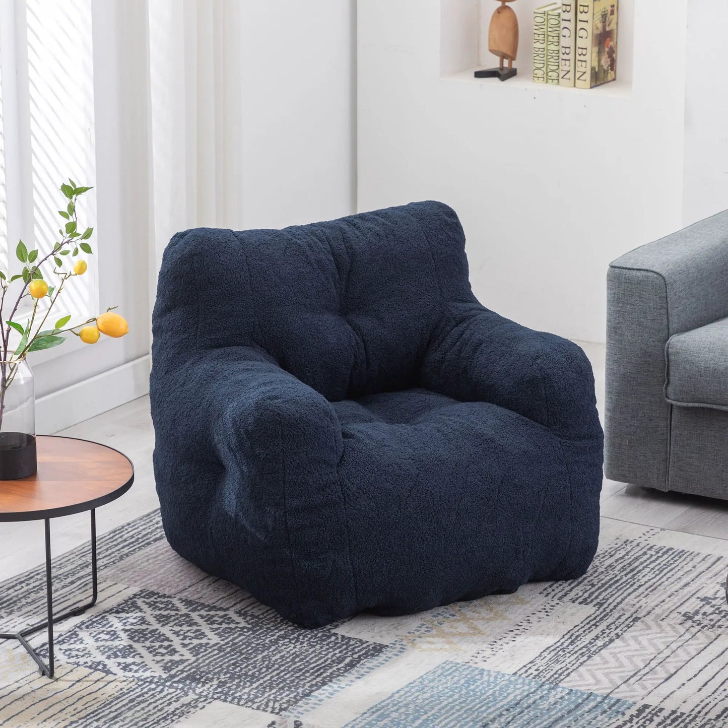 Soft Teddy Fabric Bean Bag Chair With Tufted Foam