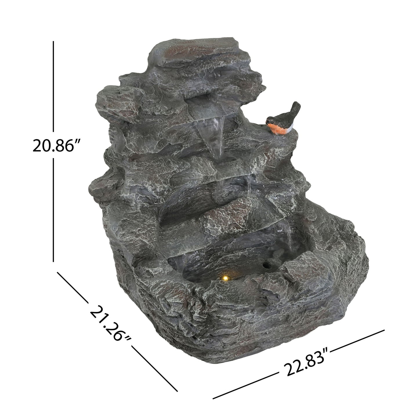 Concrete rock waterfall fountain with LED lights, gray stacked stone decor HouseOfZazla on Tampa Home & Garden Store