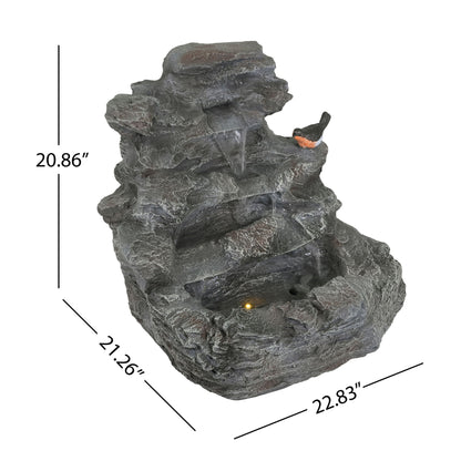 Concrete rock waterfall fountain with LED lights, gray stacked stone decor HouseOfZazla on Tampa Home & Garden Store
