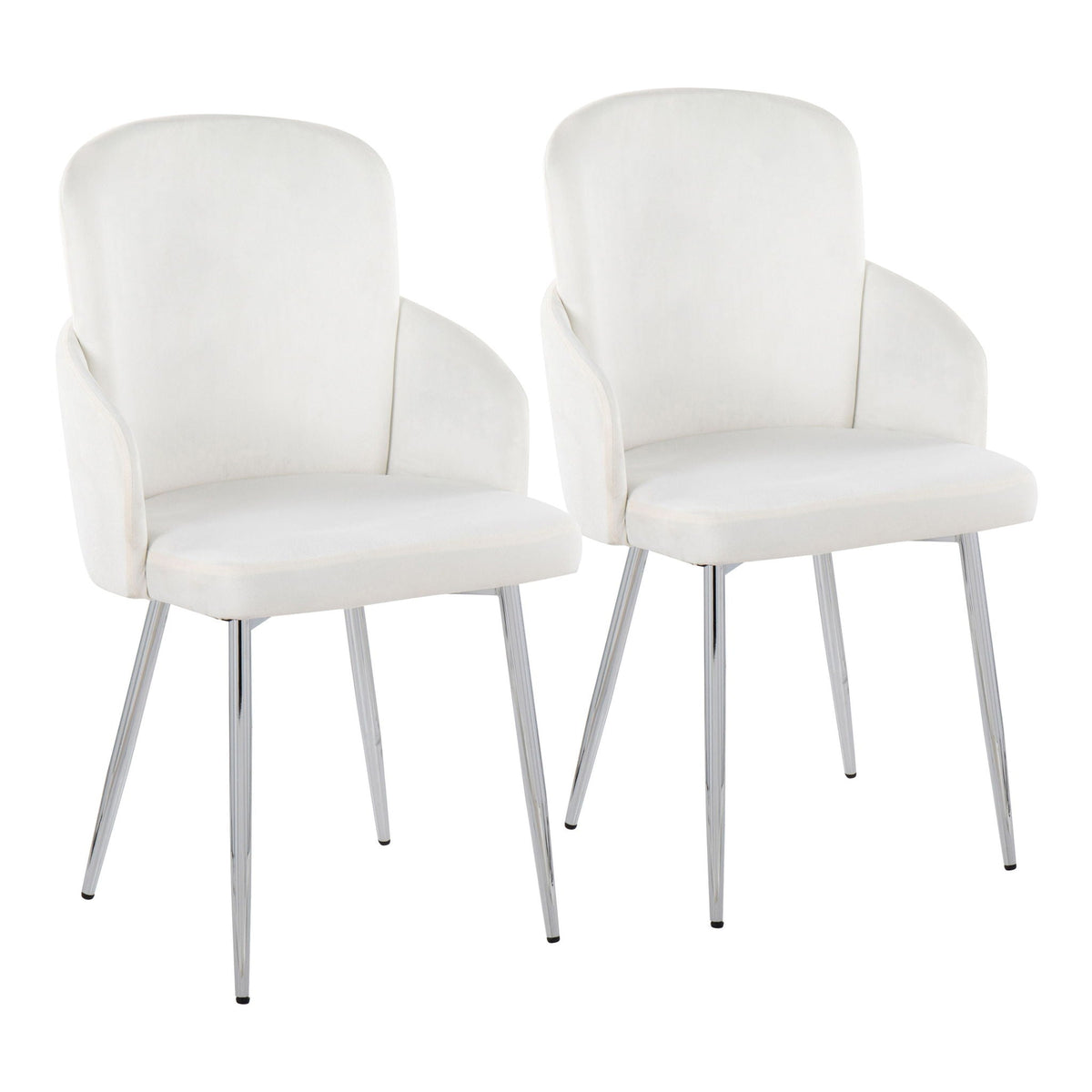 Set of 2 white upholstered dining chairs with curved backs and chrome legs on Tampa Home & Garden Store