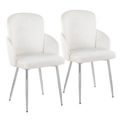 Set of 2 white upholstered dining chairs with curved backs and chrome legs on Tampa Home & Garden Store