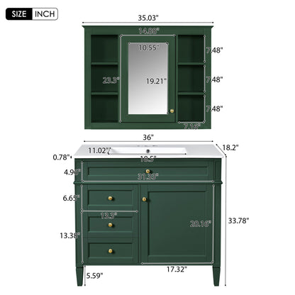 Green bathroom vanity with mirror cabinet and single sink by HouseOfZazla with soft-closing doors on Tampa Home & Garden Store