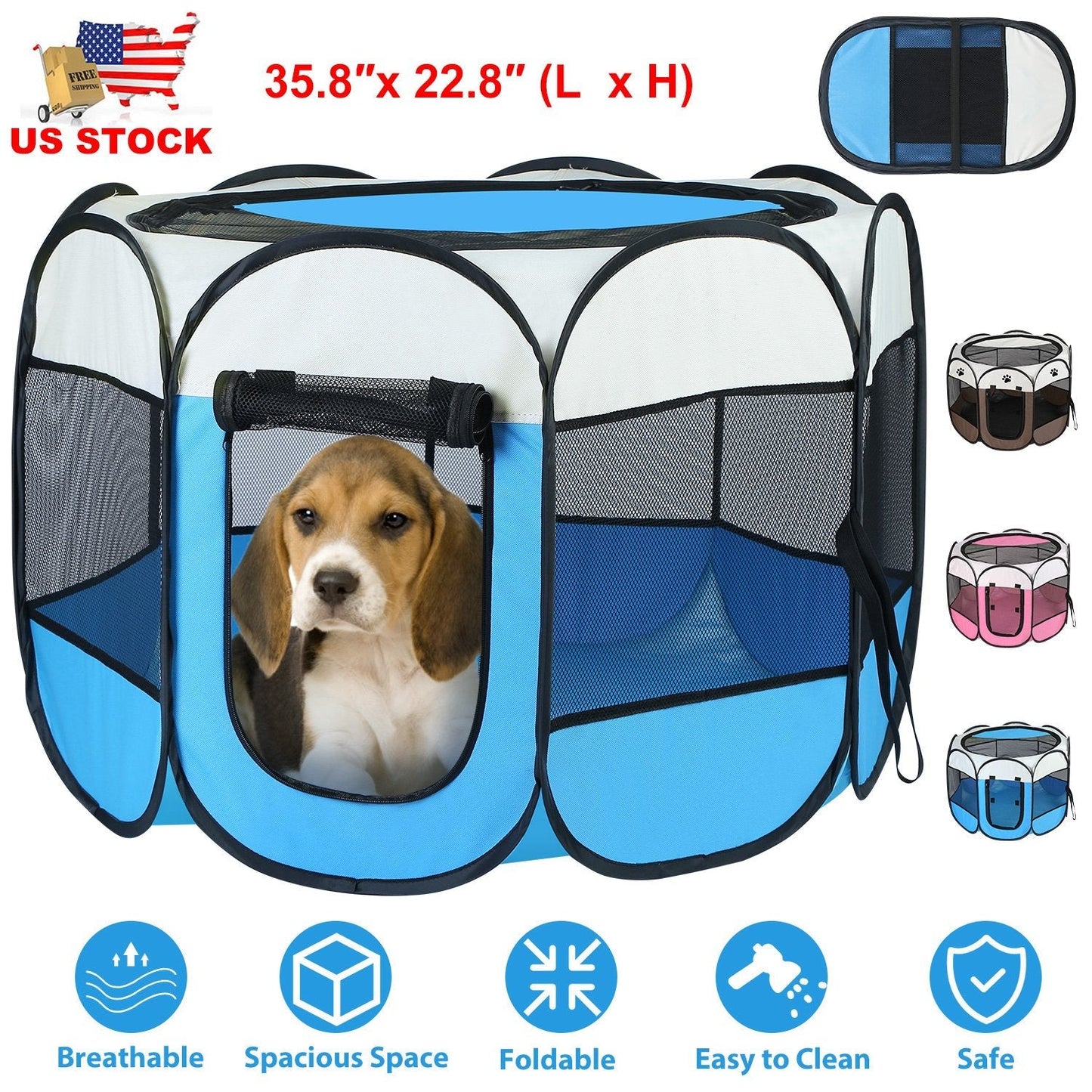 GemGear blue foldable pet exercise pen with mesh sides and front door on Tampa Home & Garden Store