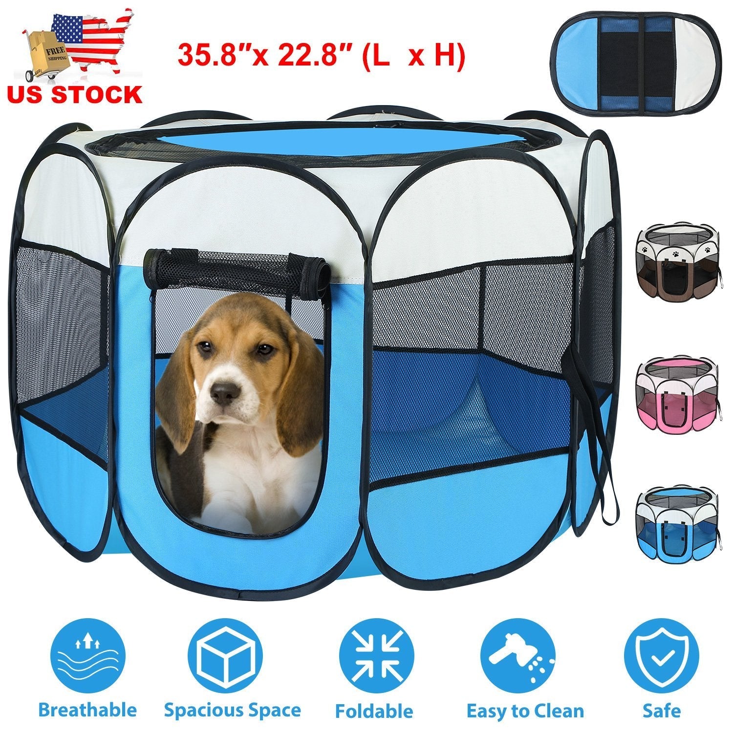 GemGear blue foldable pet exercise pen with mesh sides and front door on Tampa Home & Garden Store