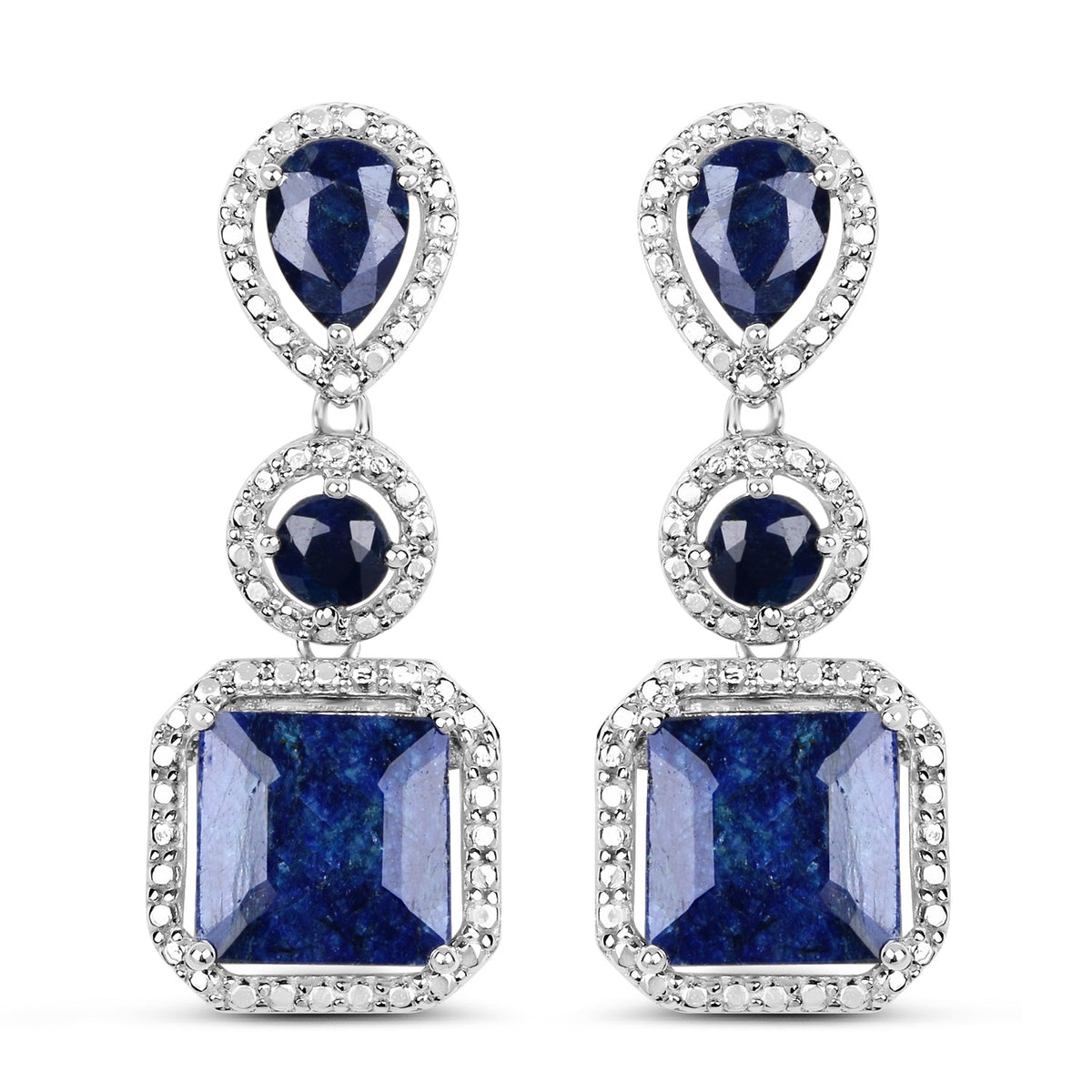 Pair of earrings 11.62ct dyed sapphire in .925 sterling silver with pavé halos by Bids.com on Tampa Home & Garden Store