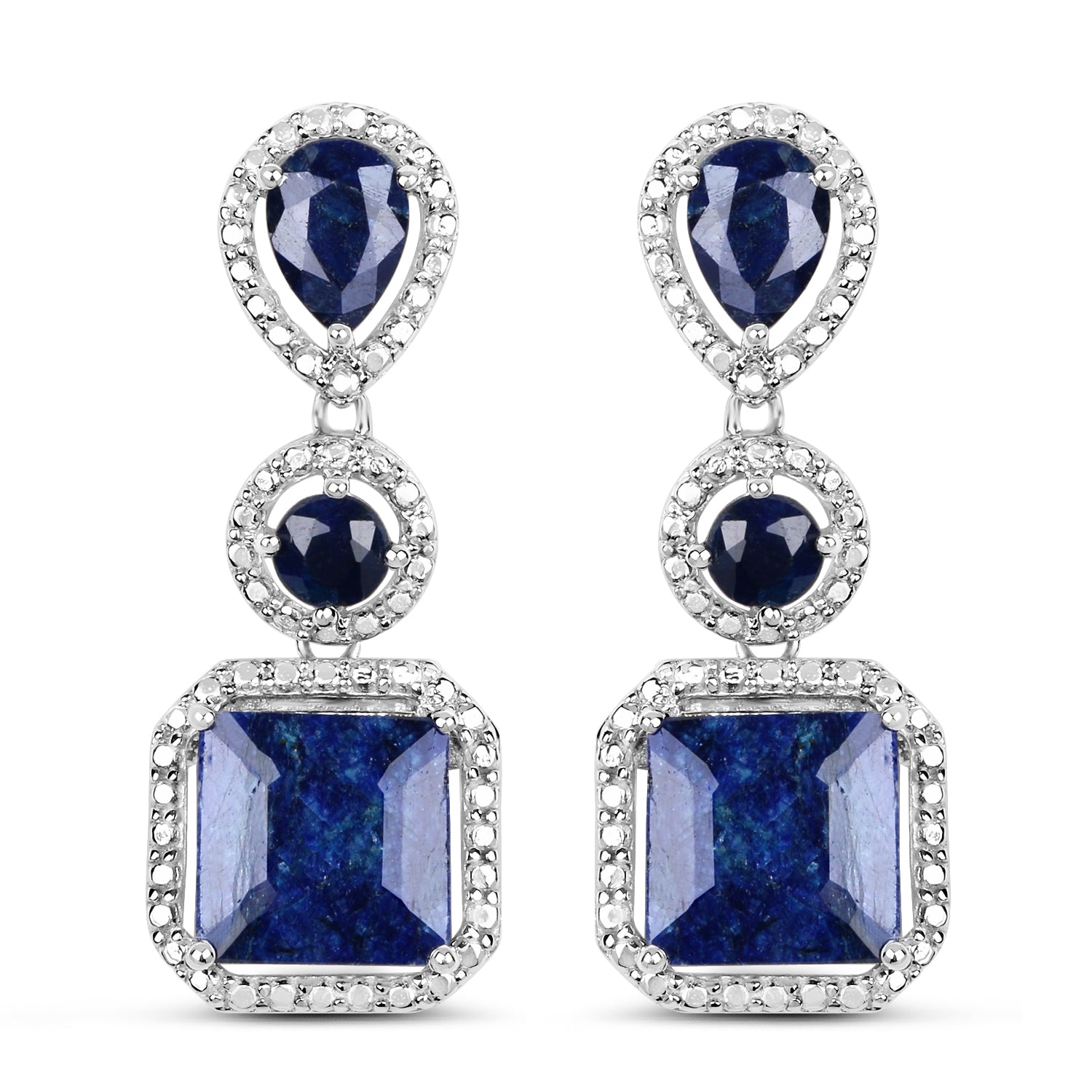 Pair of earrings 11.62ct dyed sapphire in .925 sterling silver with pavé halos by Bids.com on Tampa Home & Garden Store