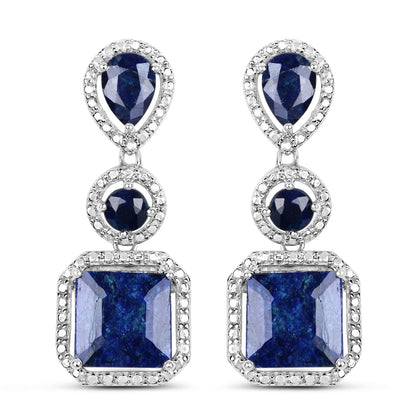 Pair of earrings 11.62ct dyed sapphire in .925 sterling silver with pavé halos by Bids.com on Tampa Home & Garden Store